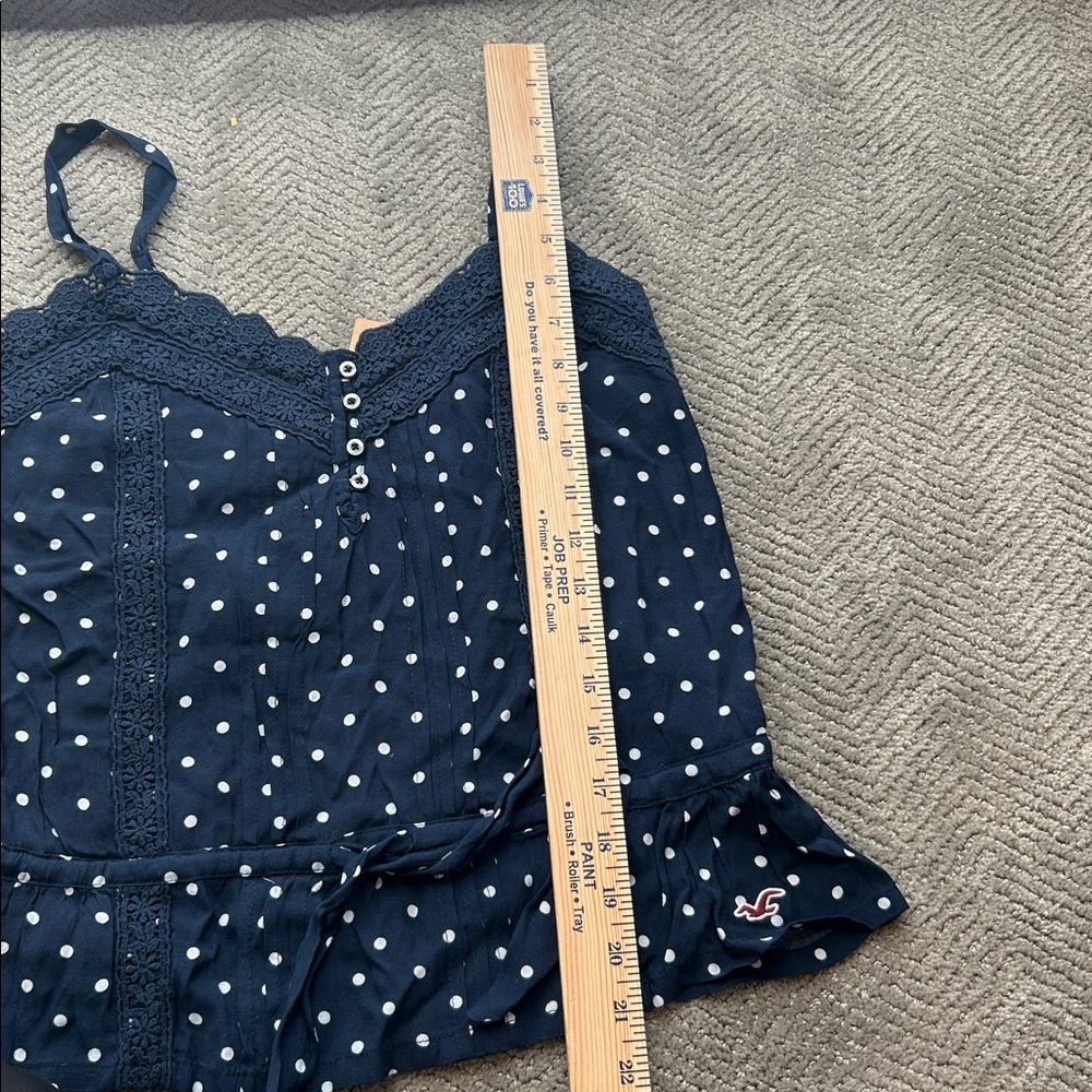 New Hollister Polka Dot Lace Cami Top Navy Blue Button Front Size Medium - Picture 7 of 10